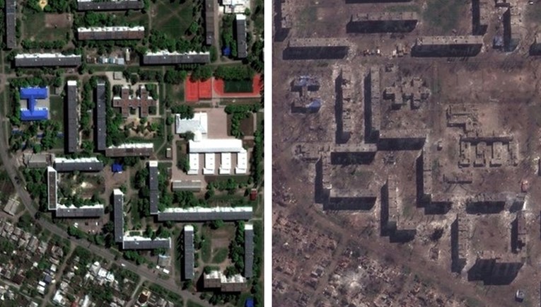 Бахмут е срамнет со земја – споредбени сателитски снимки од пред една година и денес